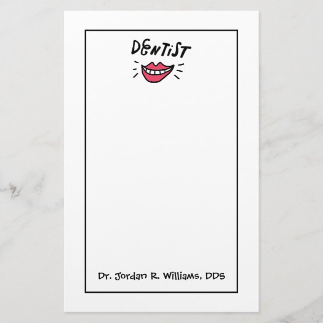 Addieren Sie Ihr Namens| Zahnarzt-Lächeln Briefpapier (Vorderseite)