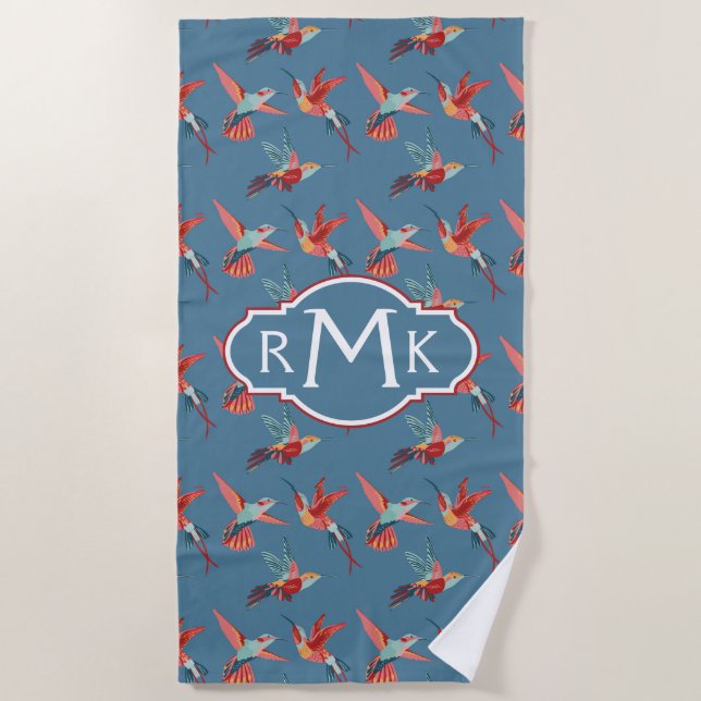 Addieren Sie Ihr Retro Kolibri-Muster des Strandtuch (Vorderseite)
