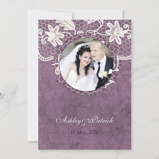 Addieren Sie Ihre Foto-Spitze Bride&Groom Hochzeit Einladung (Vorderseite)