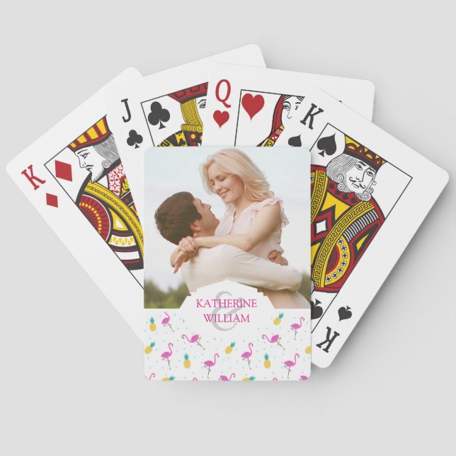 Addieren Sie Ihre Namens| Neon-Flamingos Spielkarten (Rückseite)