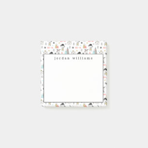 Addieren Sie Ihre Namens niedlichen Waldtiere u. Post-it Klebezettel