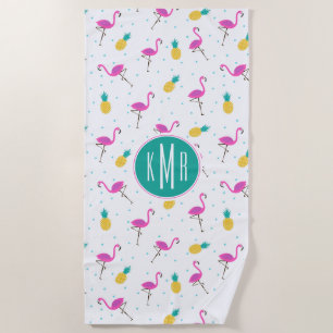 Addieren Sie Ihre Neon-Flamingos des Monogramm- Strandtuch