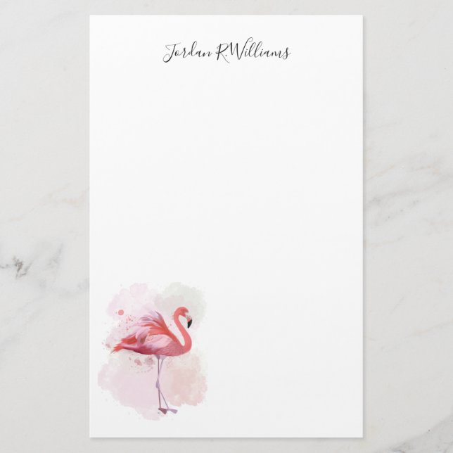Addieren Sie Ihren Namens| flaumigen Flamingo Briefpapier (Vorderseite)