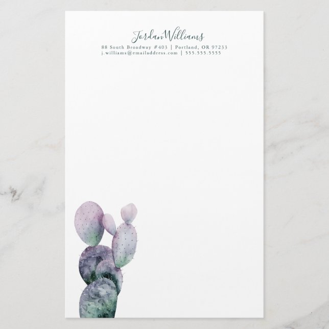 Addieren Sie Ihren Namens| lila Kaktus Briefpapier (Vorderseite)