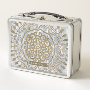 Addieren Sie Ihren Namens  Mandala-Goldentwurf Metall Lunch Box