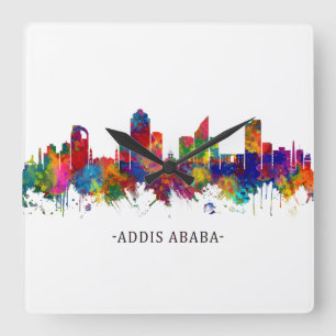 Addis Abeba Äthiopien Skyline Quadratische Wanduhr