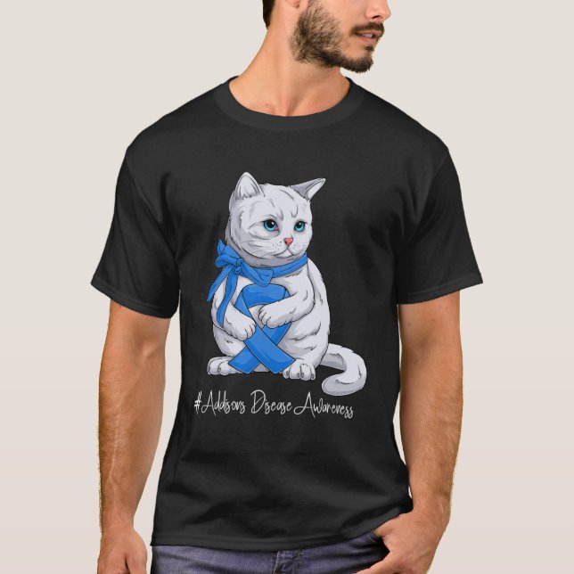 Addisons Disease Awareness Month Blue Ribbon Cat T-Shirt (Vorderseite)