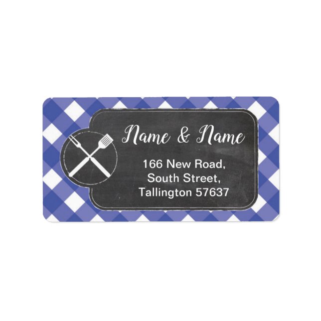 Address Labels Blue gingham GRILLEN Chalk Adressaufkleber (Vorne)
