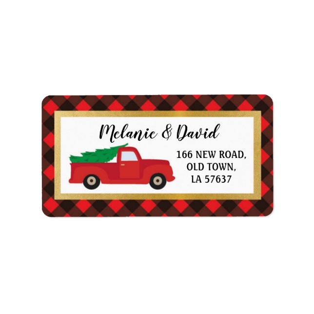 Address Labels Festive Frohe Weihnachtswagen Red Adressaufkleber (Vorne)