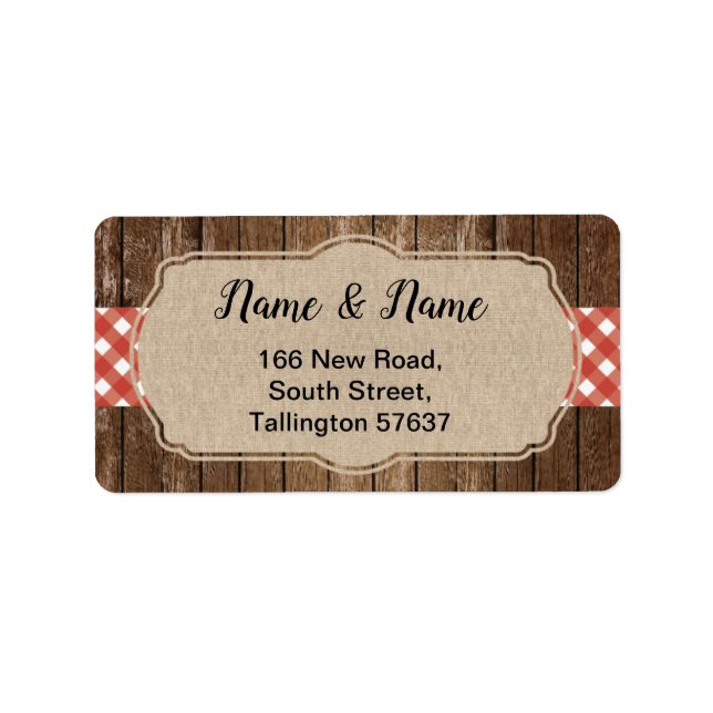 Address Labels Red gingham GRILLEN Burlap Adressaufkleber (Vorne)