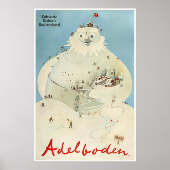 Adelboden, Schweiz, Skifahrplakat Poster (Vorne)