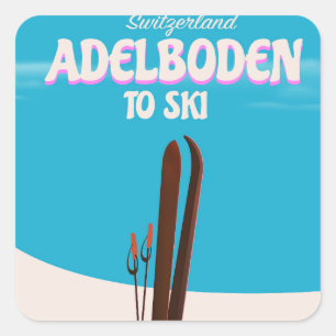 Adelboden Schweiz Skireiseplakat Quadratischer Aufkleber