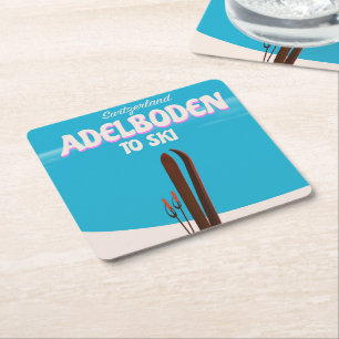 Adelboden Schweiz Skireiseplakat Rechteckiger Pappuntersetzer