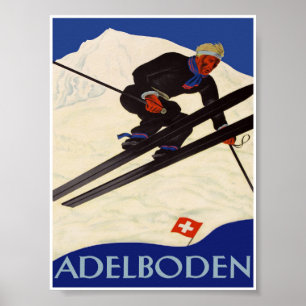 Adelboden Schweiz Vintag Ski Poster