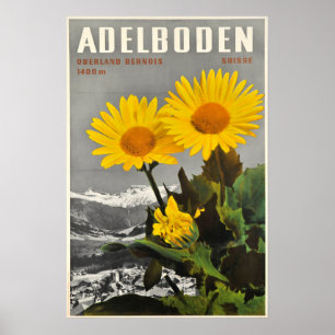 Adelboden, Suisse, Affiche de voyage de ski