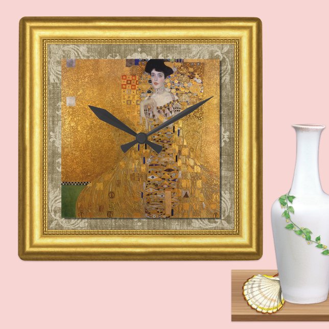 Adele, Goldfrau, Gustav Klimt, Gerahmte Leinwand Quadratische Wanduhr (Von Creator hochgeladen)