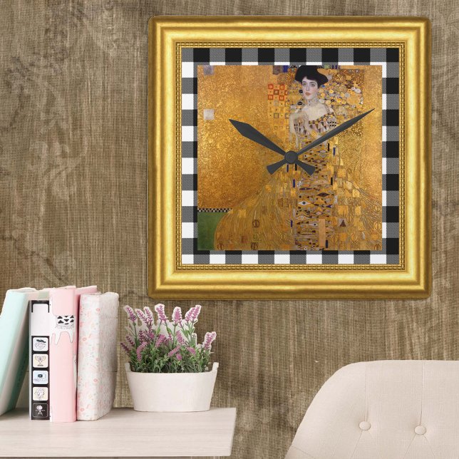 Adele Lady in Gold, Gustav Klimt Gerahmt, kariert Quadratische Wanduhr (Von Creator hochgeladen)
