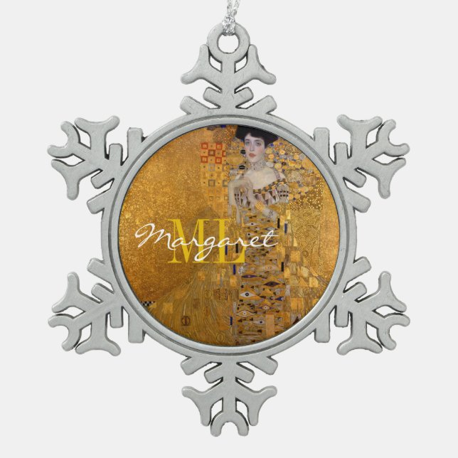 Adele, Lady in Gold von Gustav Klimt, Mit Monogram Schneeflocken Zinn-Ornament (Vorderseite)