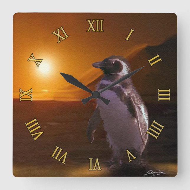 Adelie Penguin & Antarktis Sunset Quadratische Wanduhr (Vorderseite)