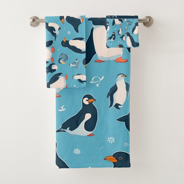 Adelie Penguin Pastel farbenfrohe Muster Badhandtuch Set (Insitu)