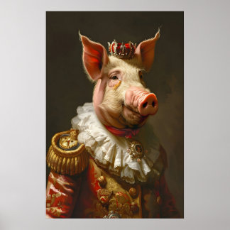 Adeliges Schweinporträt, Lustiges Tier Poster