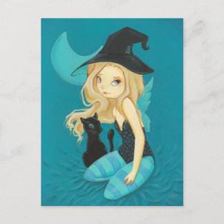 Adellia - Goth fairy witch black cat postcard Postkarte