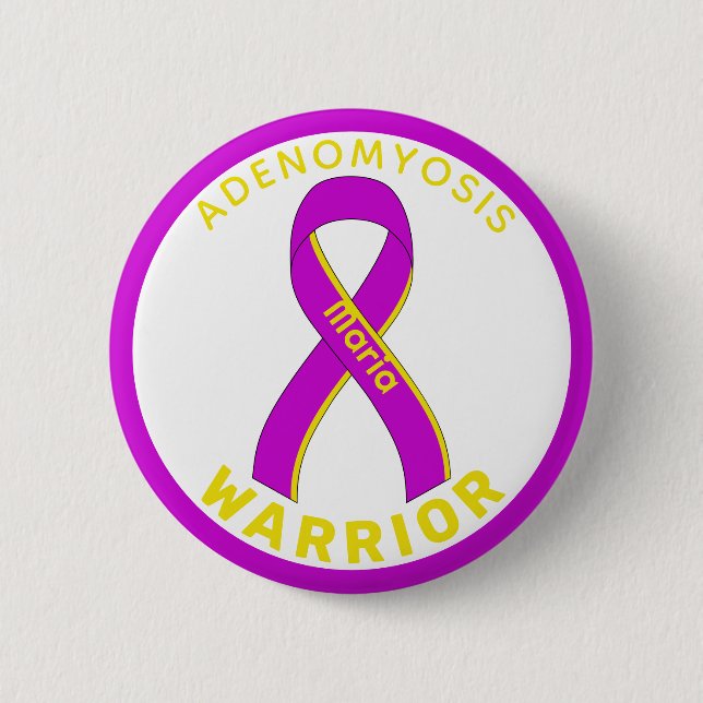Adenomyosis Warrior Ribbon White Button (Vorderseite)