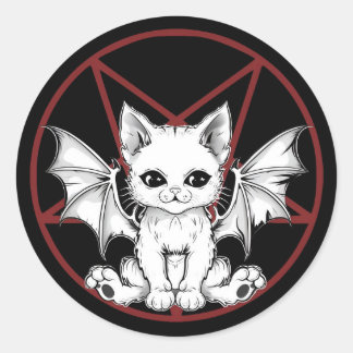 Adesivo Cute Demon Cat Runder Aufkleber