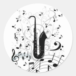 Adesivo redondo autocolante musical saxofone runder aufkleber