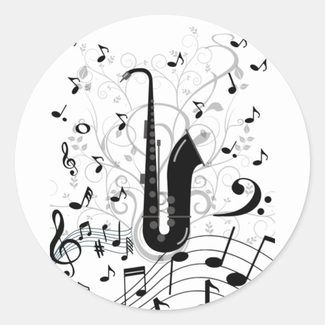Adesivo redondo autocolante musical saxofone runder aufkleber (Vorderseite)