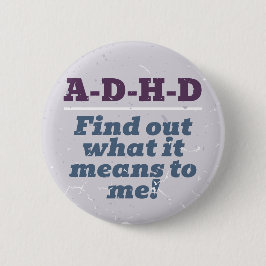 ADHD ACHTUNG Graue Vintage 70er-Texte Button