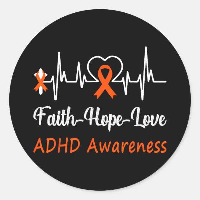 Adhd Awareness Heartbeat Christlicher Cross Faith  Runder Aufkleber (Vorderseite)