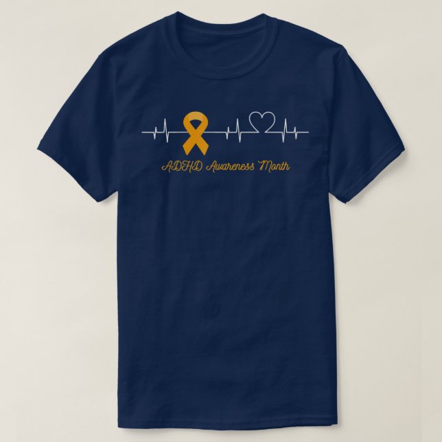 ADHD Awareness Monat Orange Ribbon Heartbeat T-Shirt (Design vorne)