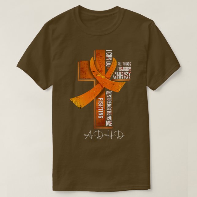 ADHD Awareness Orange Ribbon Christian Cross147  T-Shirt (Design vorne)