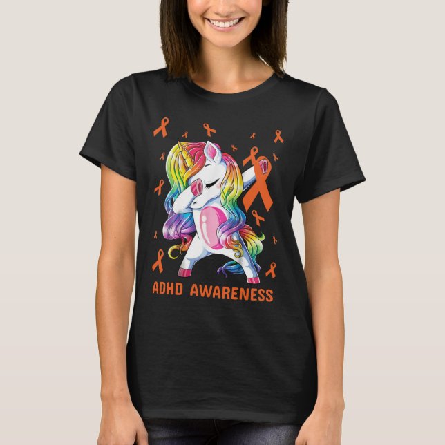 ADHD-Bewusstsein Einhorn-Abb Orangenband T-Shirt (Vorderseite)