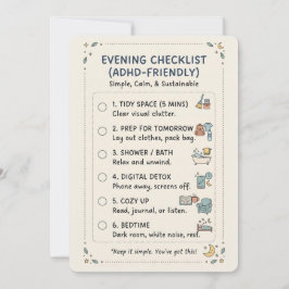 ADHD Evening Routine Checklist Simple Calming Card Feiertagskarte