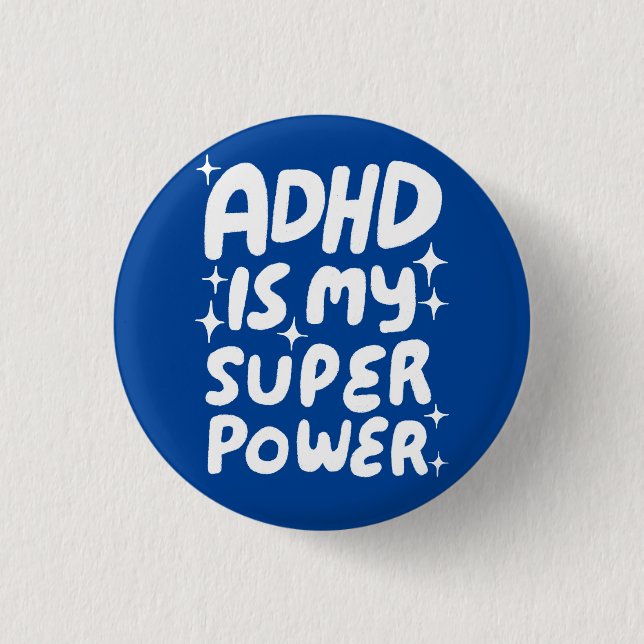 ADHD ist mein Superpower Fun Bubble Letters Blue Button (Vorderseite)