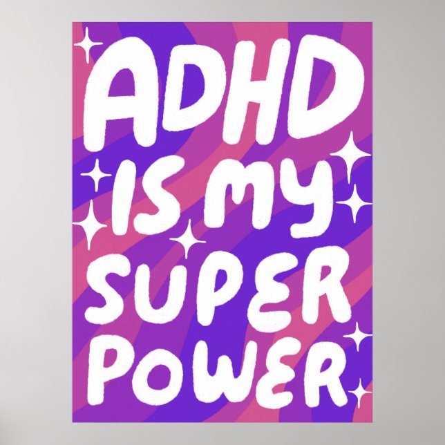 ADHD ist meine Superpower Fun Bubble Letters Lila Poster (Vorne)