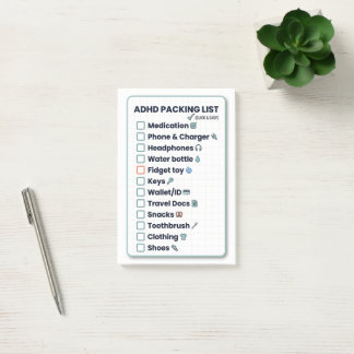 ADHD Packing List Minimalist Travel Checklist Post-it Klebezettel