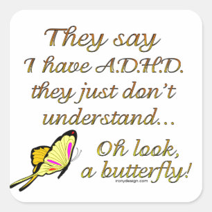 ADHD-Schmetterling Quadratischer Aufkleber