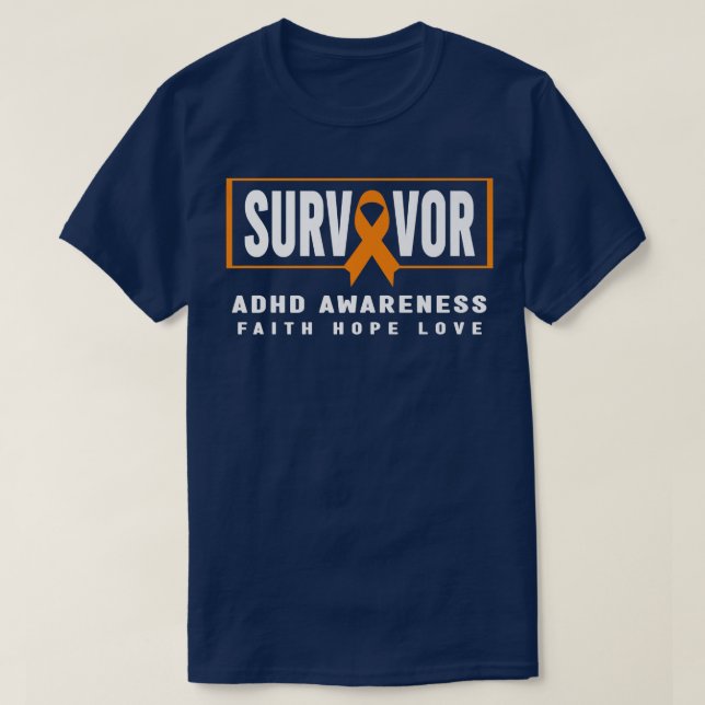 ADHD Survivor Shirt - Orange Ribbon, ADHD Awarenes (Design vorne)