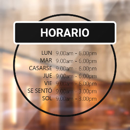 Adhesivo de ventana de horario comercial redondo fensteraufkleber