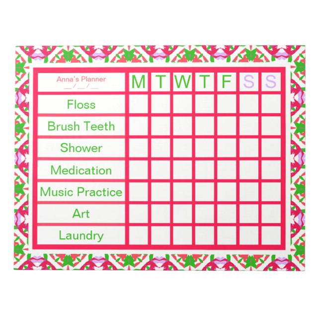 ADHS ADD Girl's Women's Weekly Checklist Erinnerun Notizblock (Vorderseite)