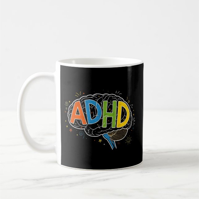 ADHS Awareness Colorful Brain Word Illustration Kaffeetasse (Links)