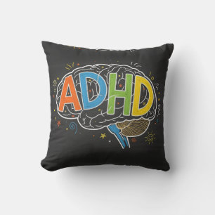 ADHS Awareness Colorful Brain Word Illustration Kissen