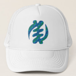 Adinkra Blue Green Kente K16 Gye Nyame Truckerkappe