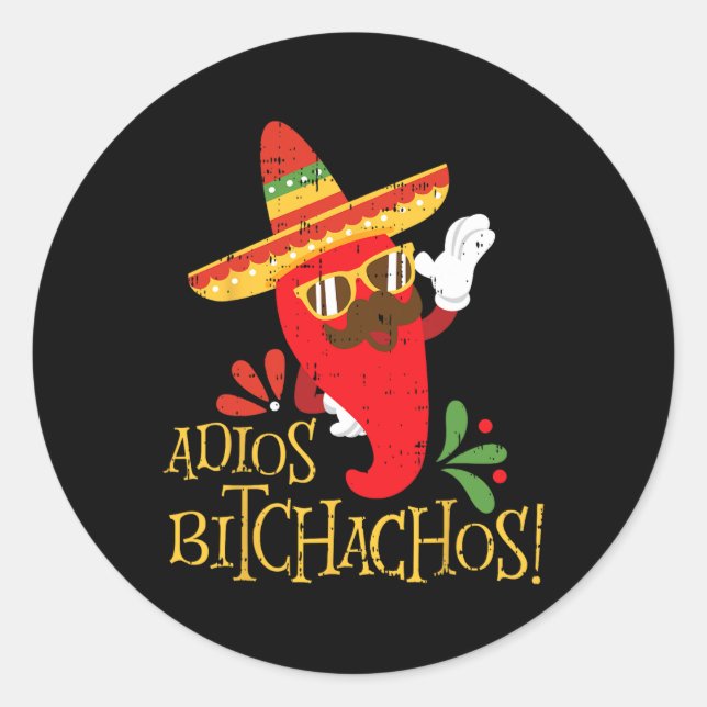Adios Achos Cinco De Mayo Paprikaschoten zum mexik Runder Aufkleber (Vorderseite)
