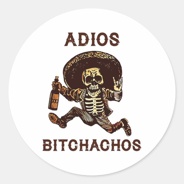 Adios Achos Cinco De Mayo Skeleton Drinks Runder Aufkleber (Vorderseite)