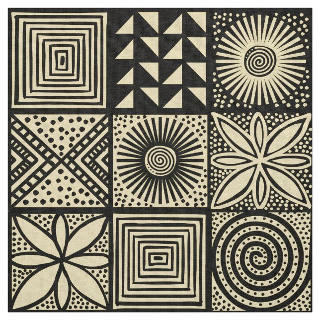 Adire Pattern - Schwarz auf ffe78a Stoff (Muster)