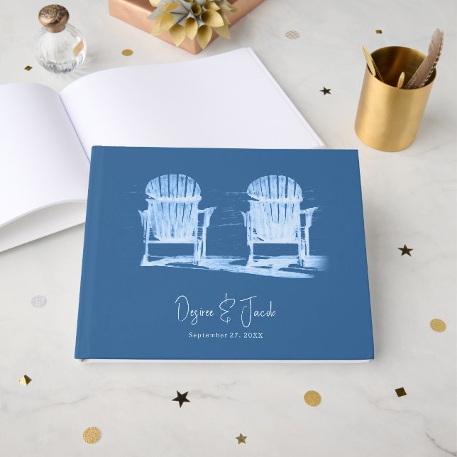 Adirondack Beach Chairs Azure Blue White Wedding Gästebuch (Vorderseite Offen)
